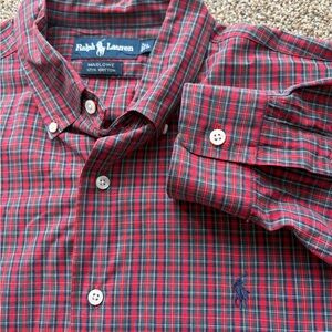 Ralph Lauren Marlowe Red and Green Plaid Men's Button Down Shirt Size L